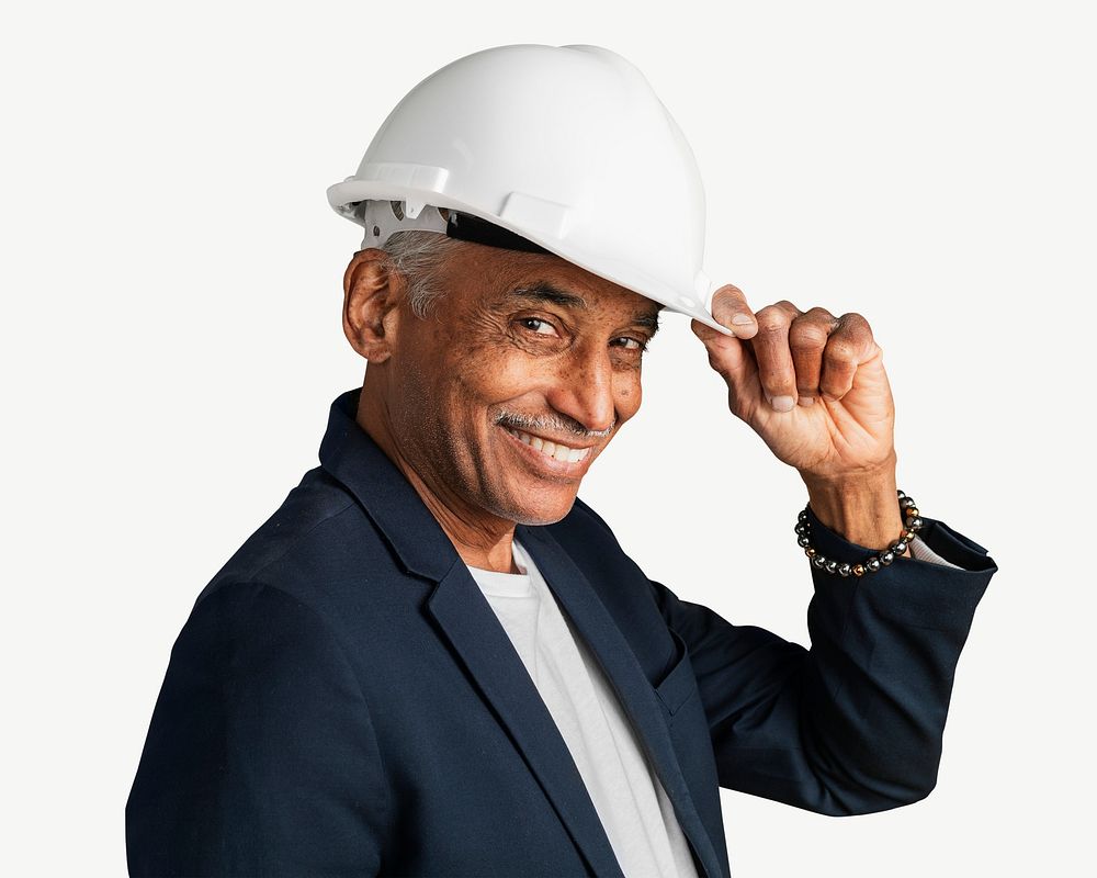 Indian engineer wearing hard hat collage element psd