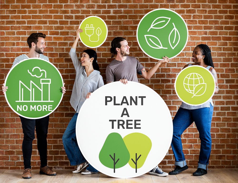 Volunteers holding environment signs mockup psd