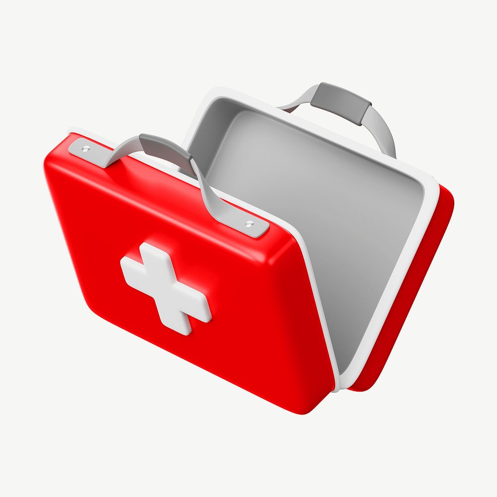 3D medical briefcase, collage element psd