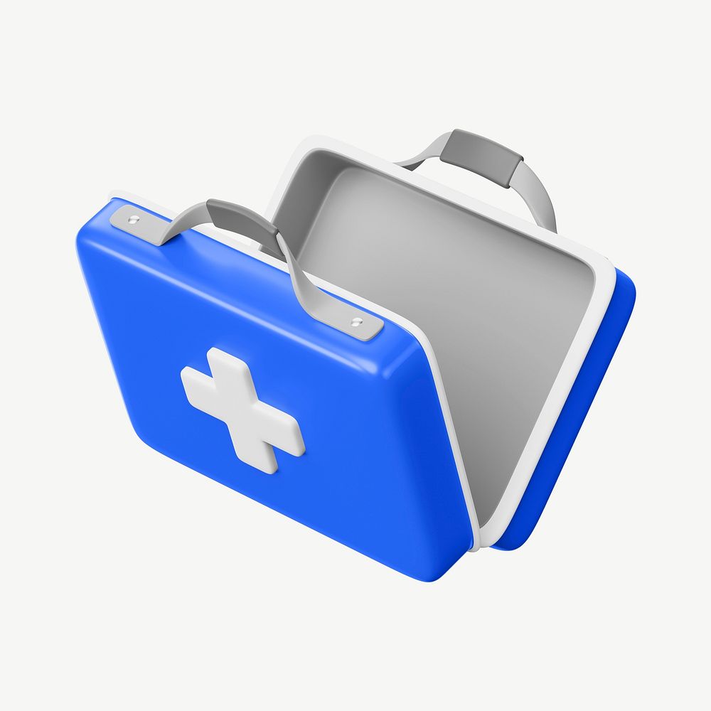 3D medical briefcase, collage element psd