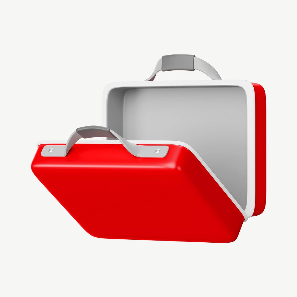 3D red attache case, collage element psd