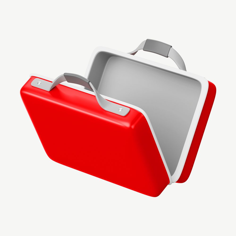 3D red attache case, collage element psd