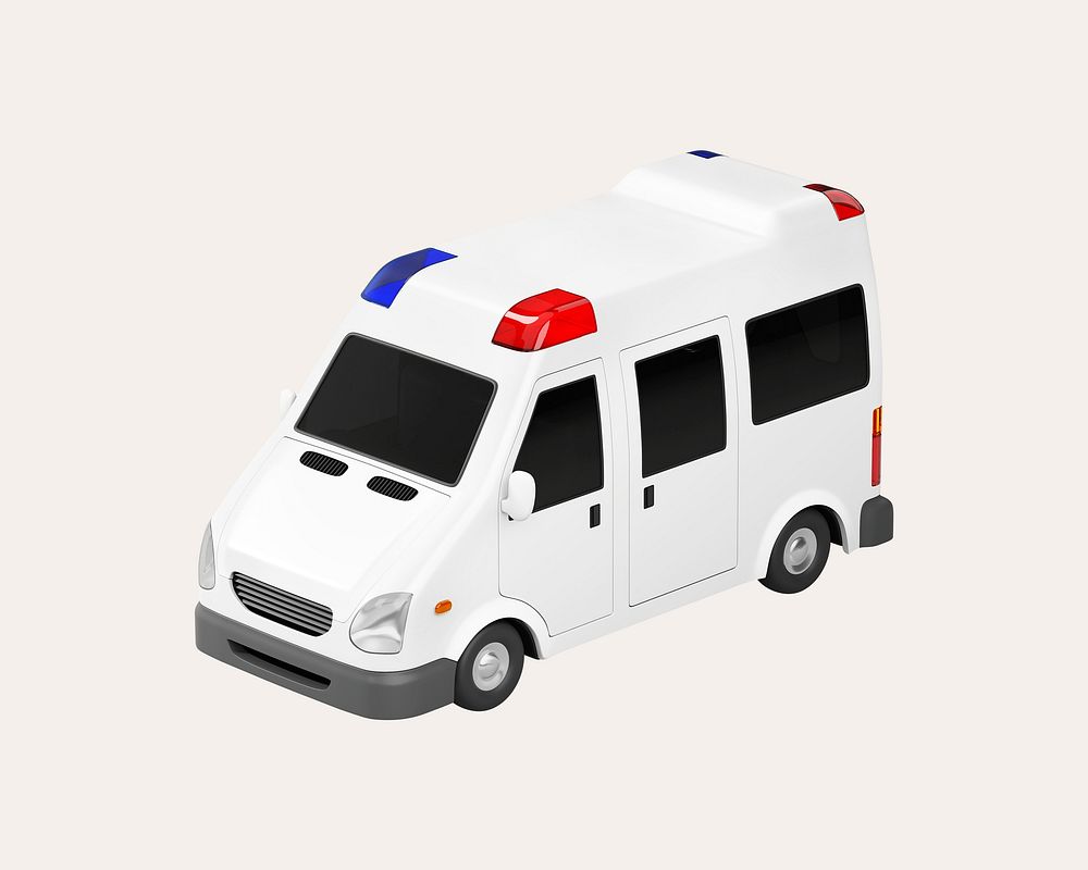 3D ambulance truck, collage element psd