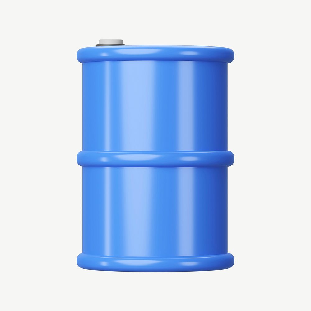 3D blue oil barrel, collage element psd