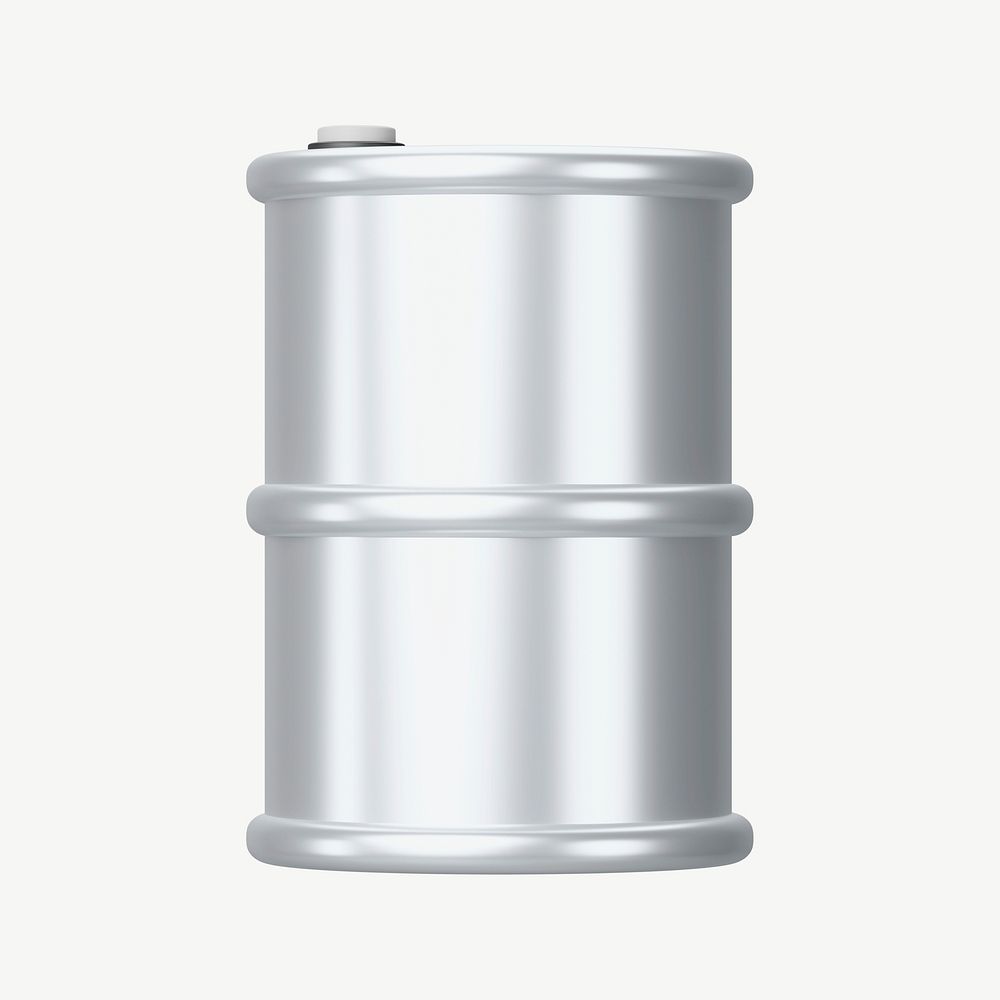 3D silver oil barrel, collage element psd