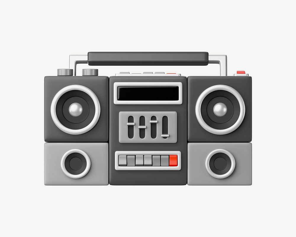 3D retro boombox, collage element psd