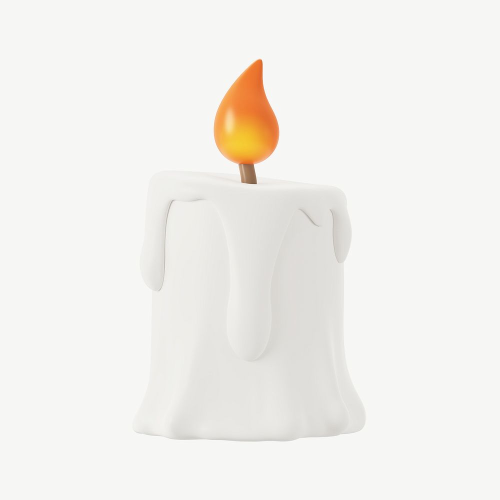 3D lit candle, collage element psd