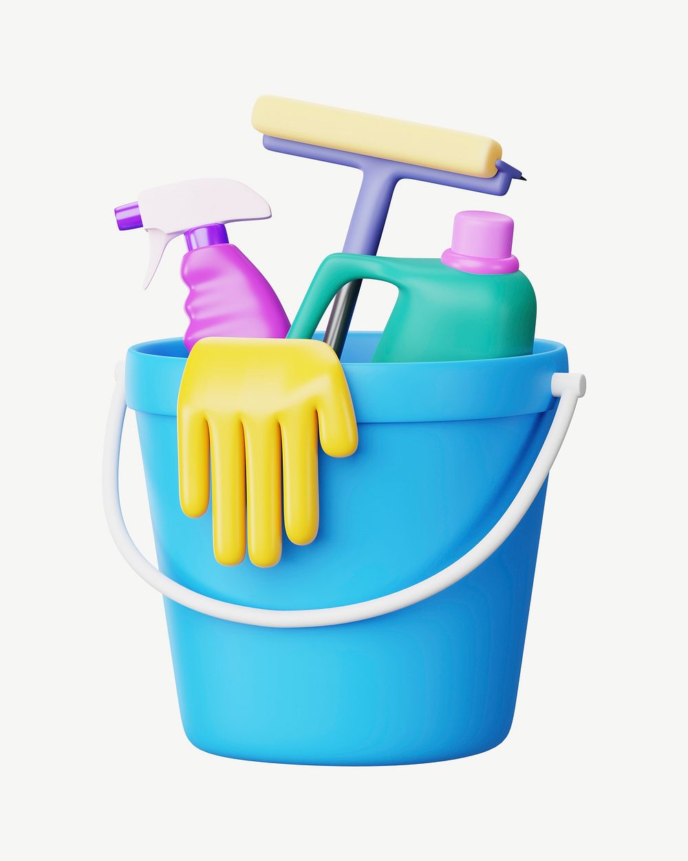 3D cleaning bucket, collage element psd