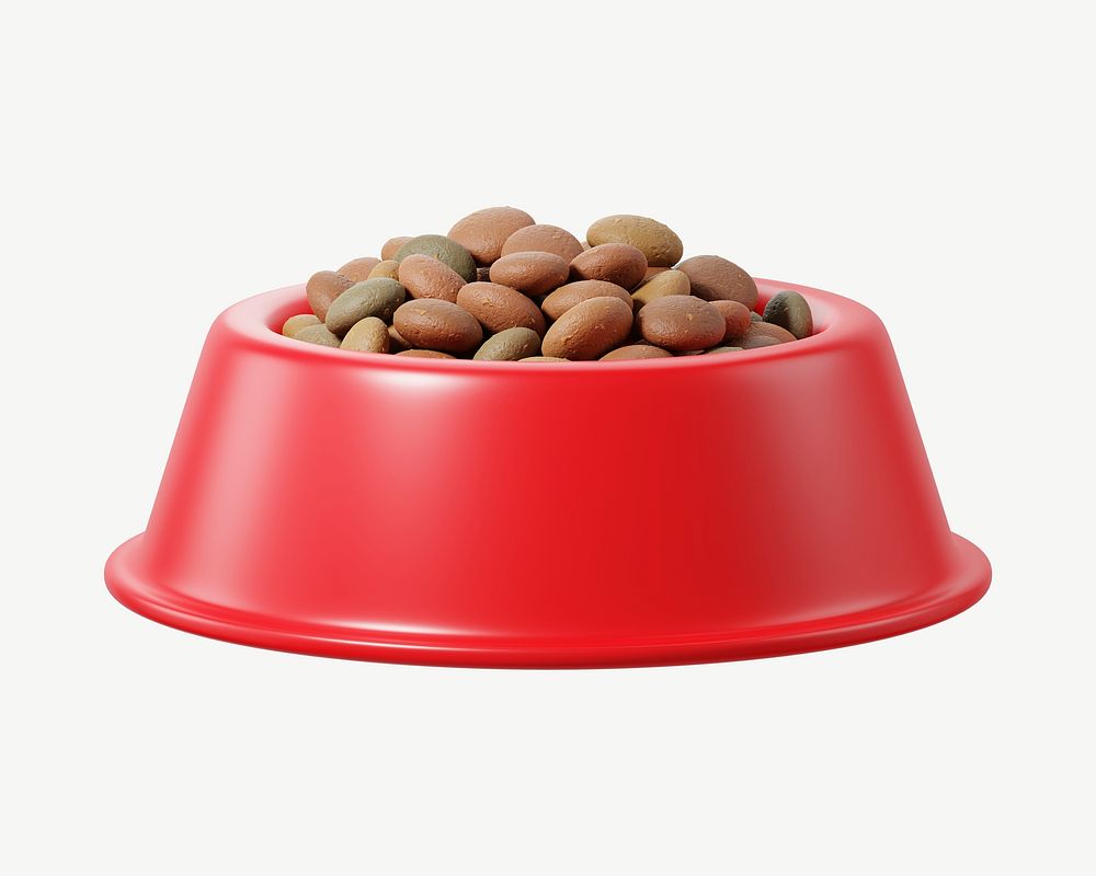 3D red dog food bowl, collage element psd