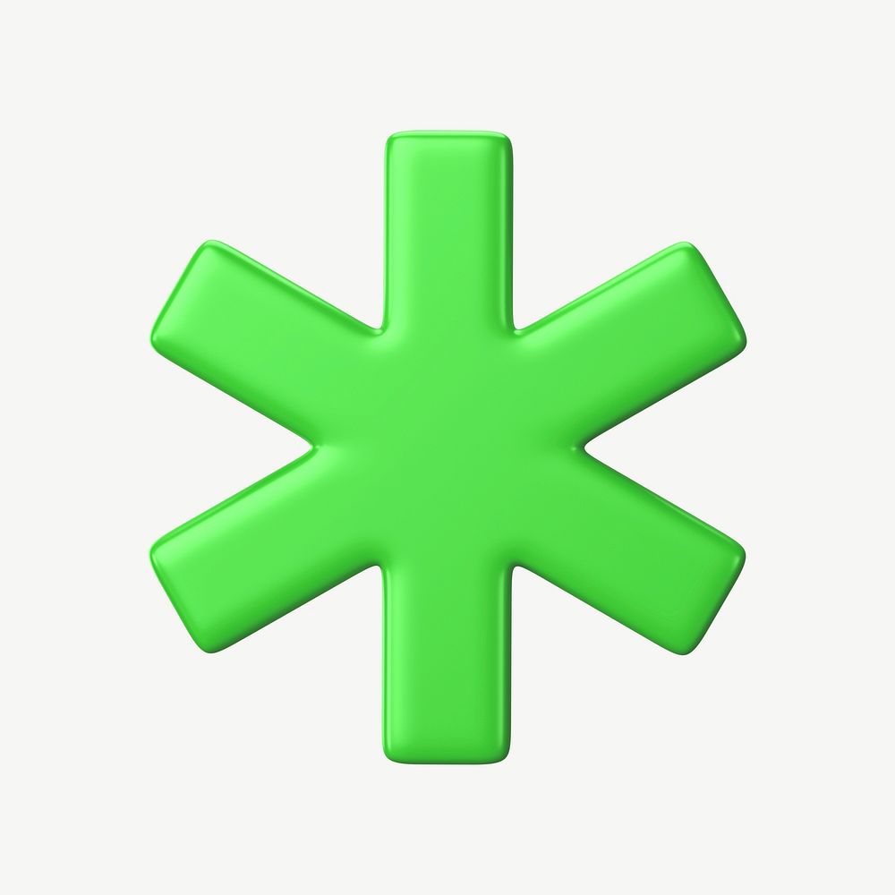 3D green asterisk, collage element psd