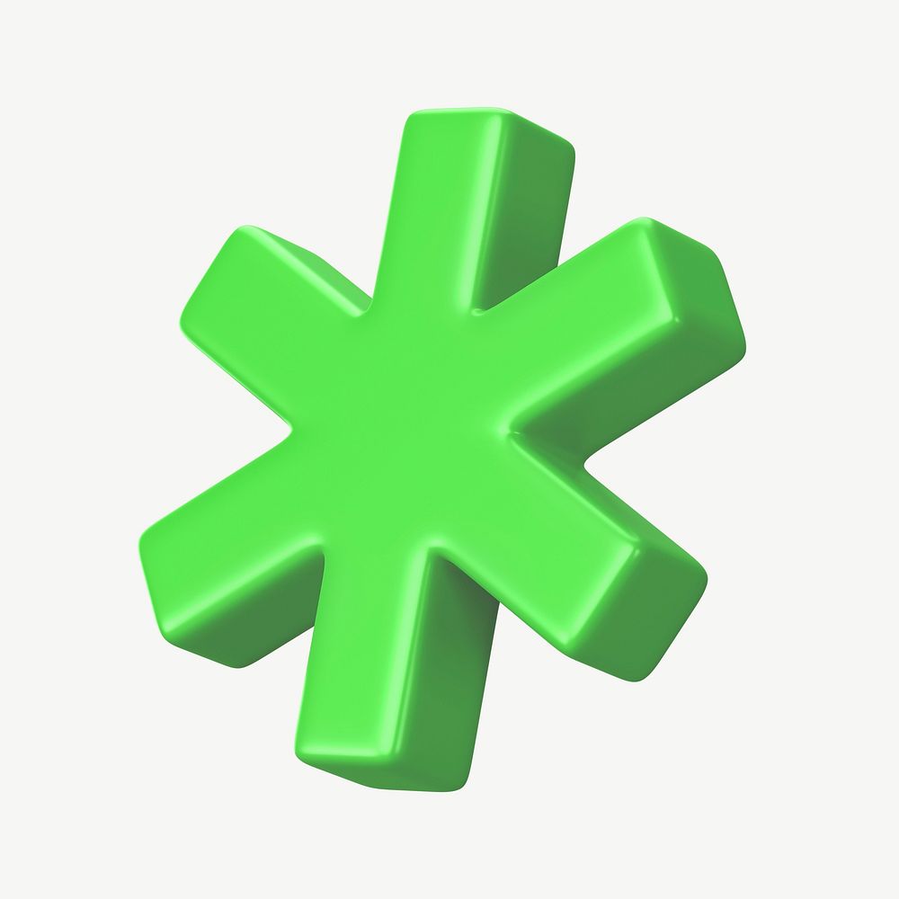 3D green asterisk, collage element psd