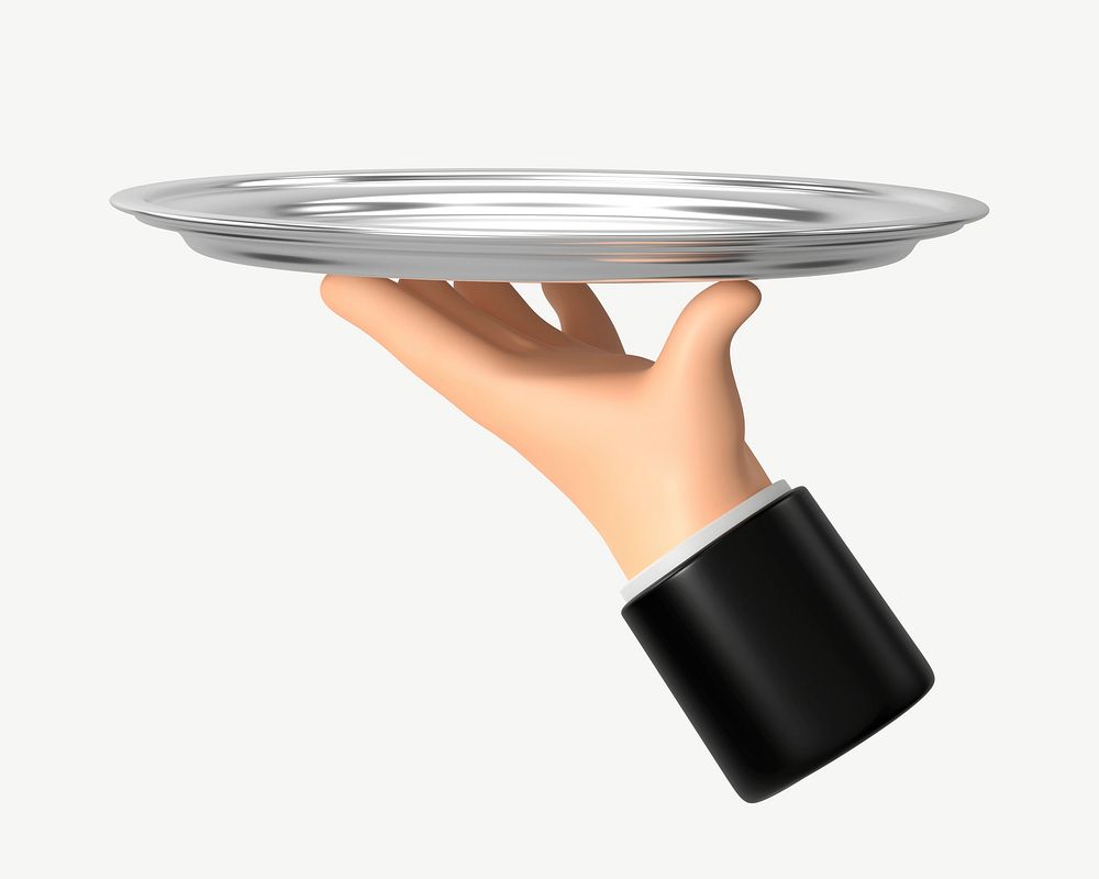 3D waiter serving tray, collage element psd