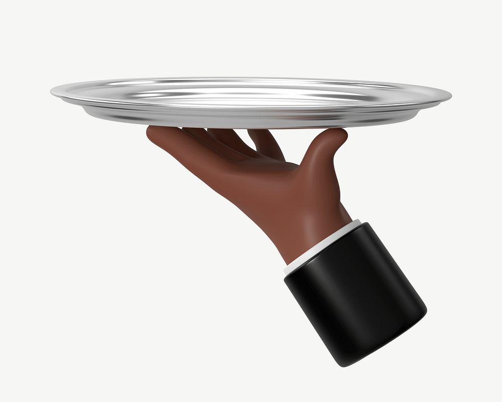 3D waiter serving tray, collage element psd