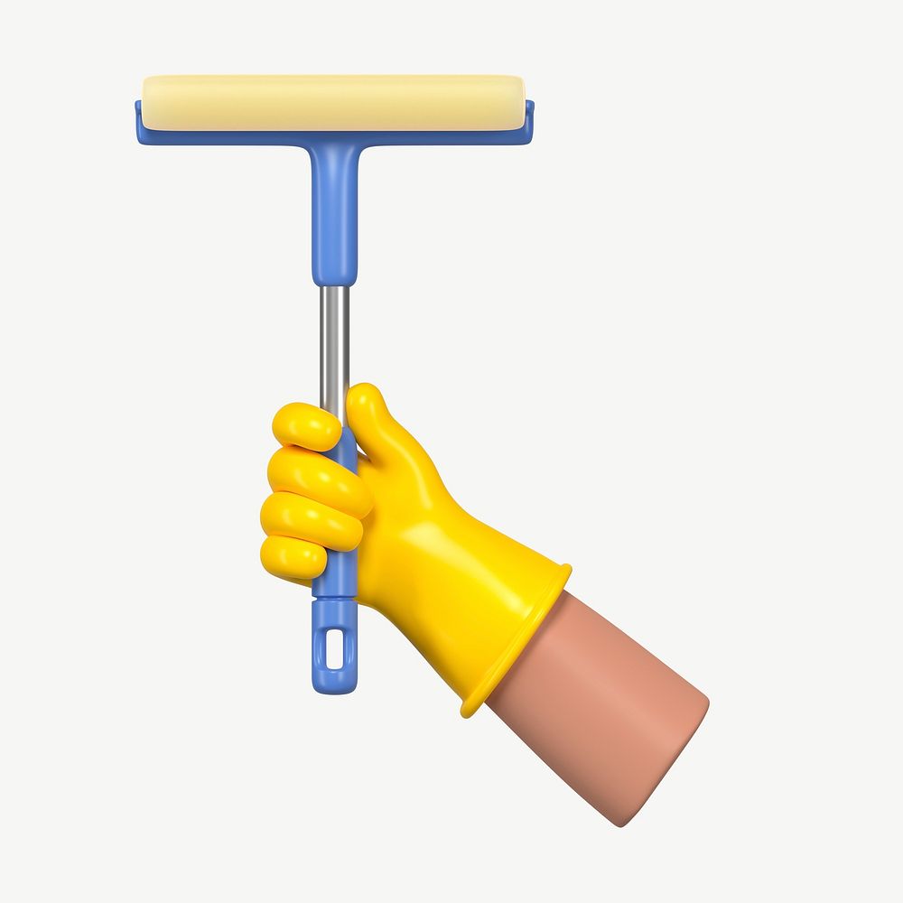 3D hand holding squeegee, collage element psd