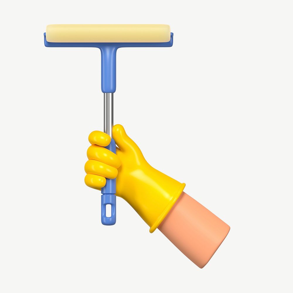 3D hand holding squeegee, collage element psd