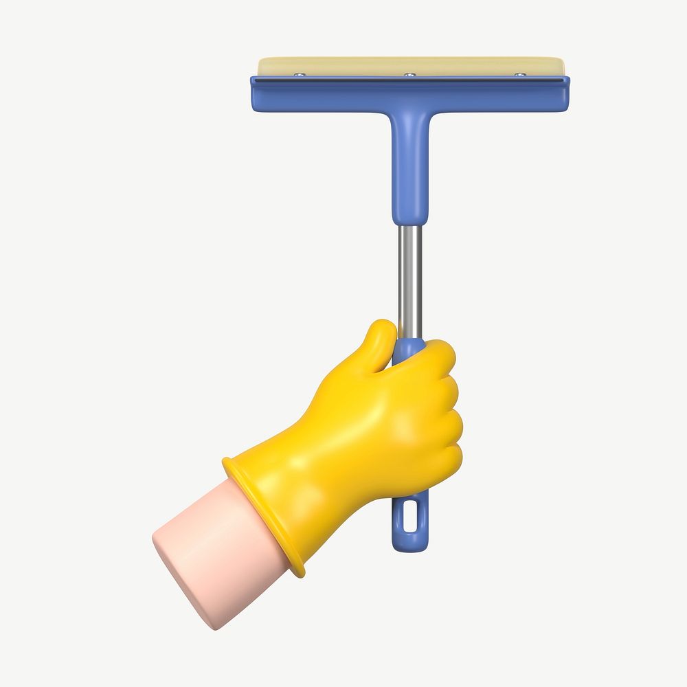 3D hand holding squeegee, collage element psd