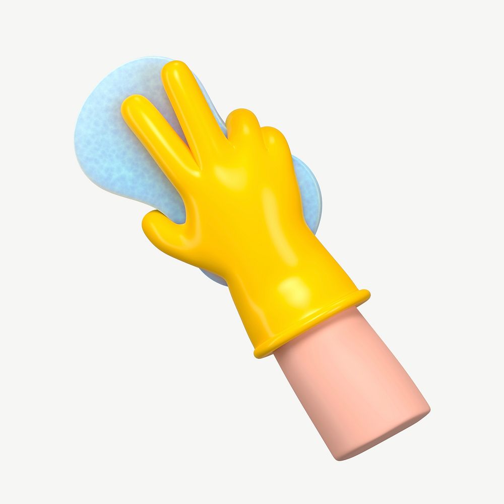 3D hand using cleaning sponge, collage element psd