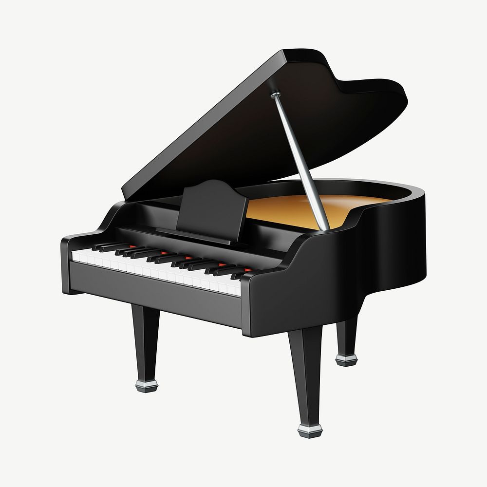 3D grand piano, collage element psd