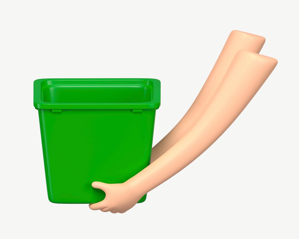 3D hands holding recycling bin, collage element psd