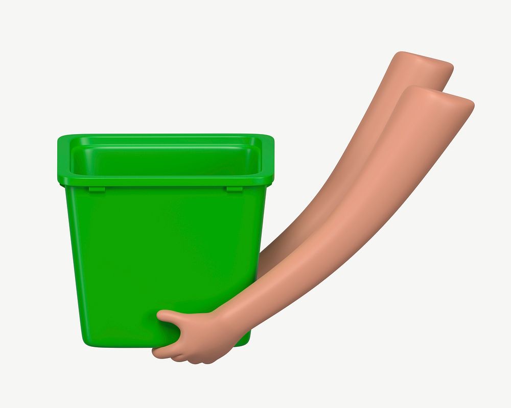 3D hands holding recycling bin, collage element psd