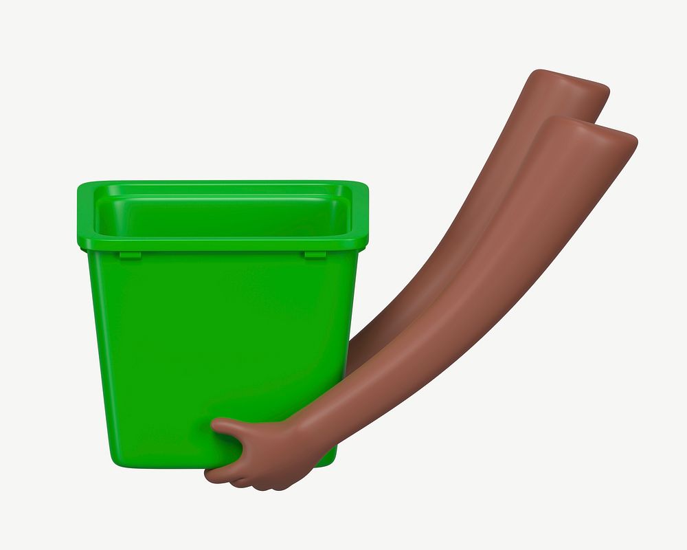 3D hands holding recycling bin, collage element psd