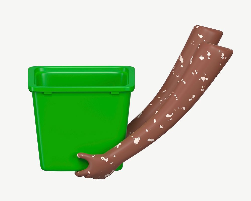 3D hands holding recycling bin, collage element psd
