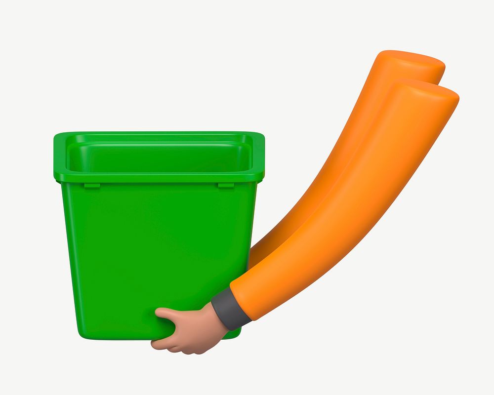 3D hands holding recycling bin, collage element psd