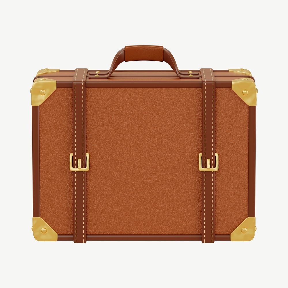 3D leather suitcase, collage element psd