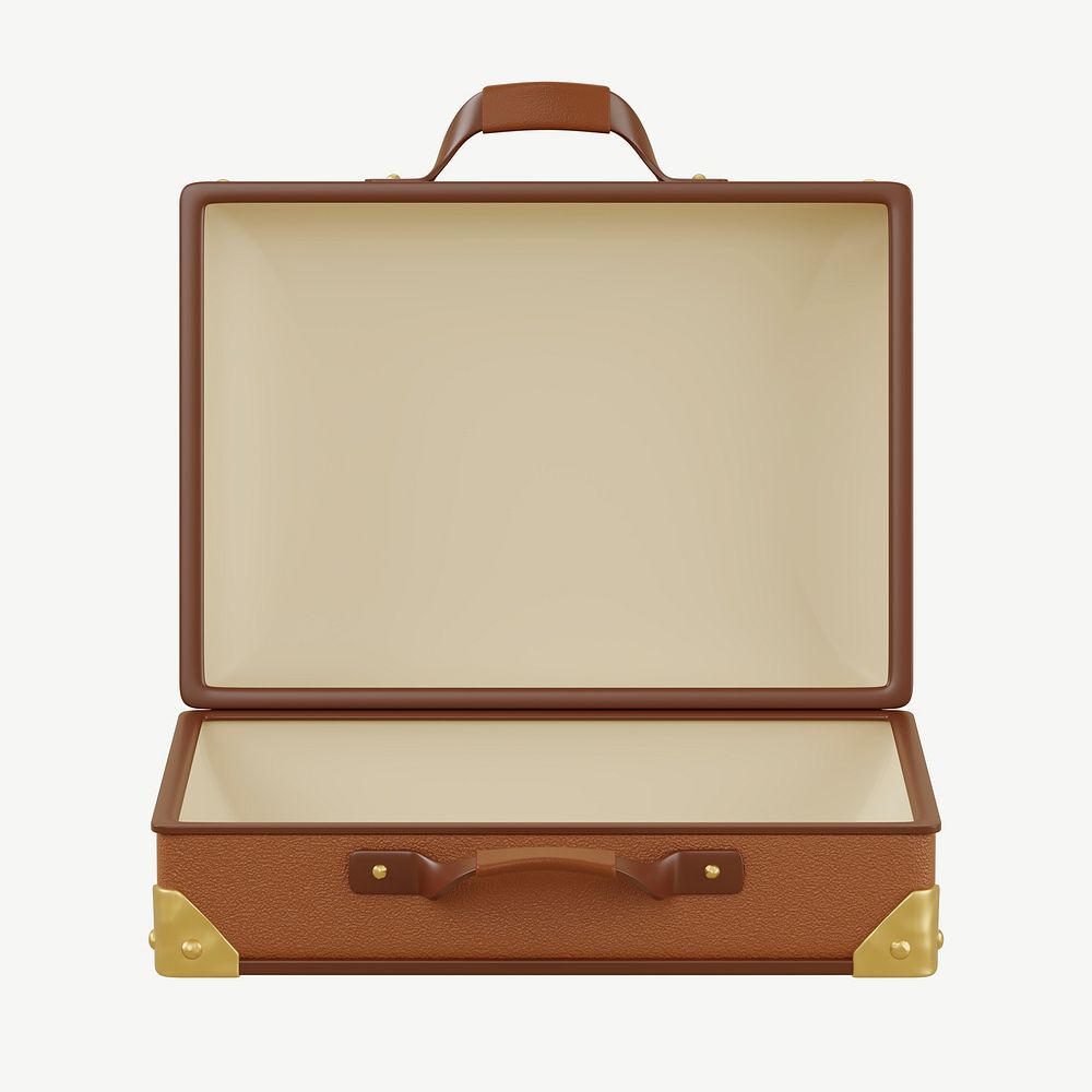 3D leather suitcase, collage element psd