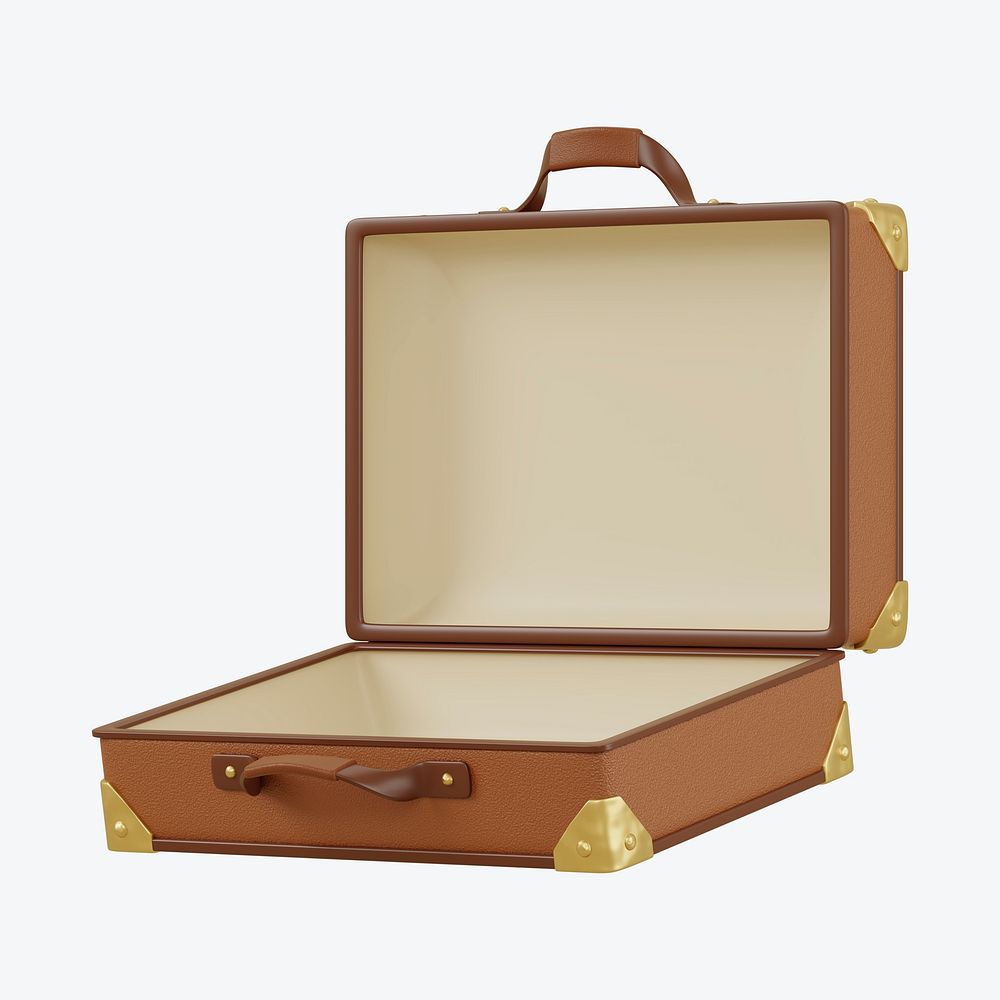 3D leather suitcase, collage element psd