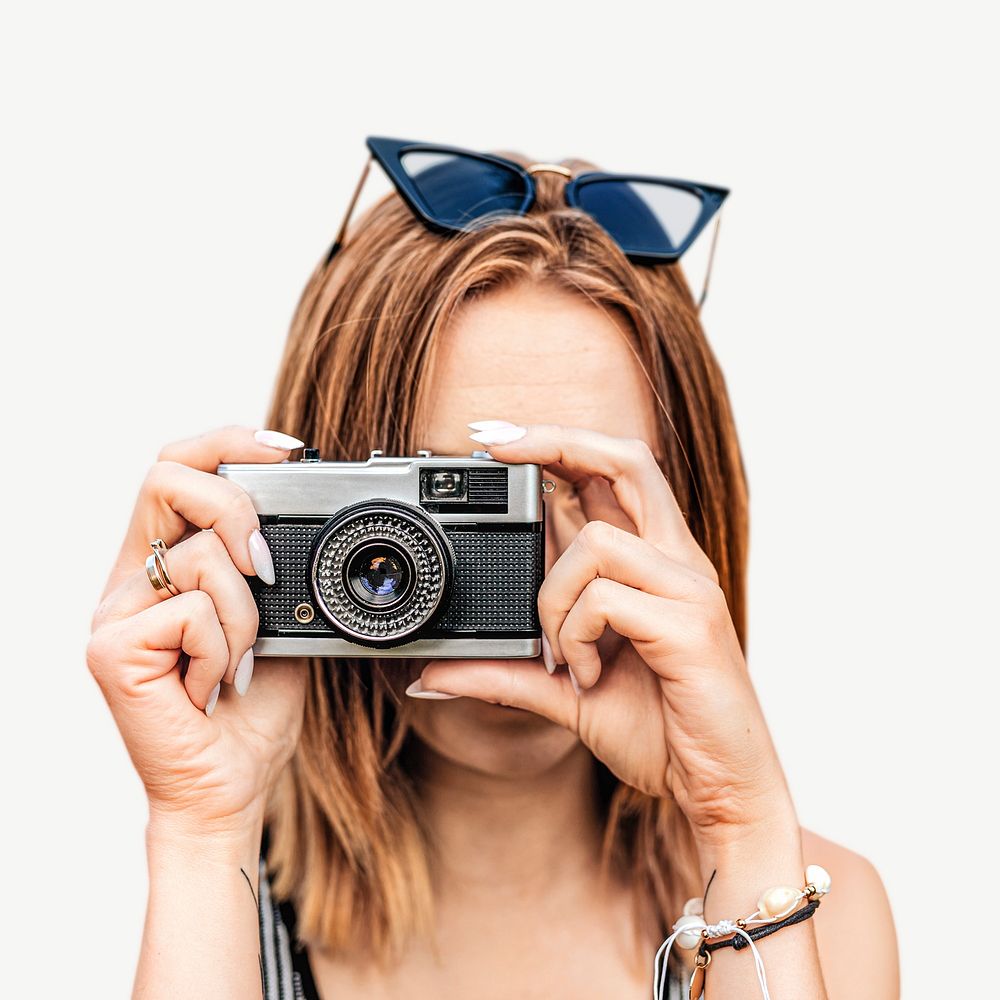 Woman using a camera psd