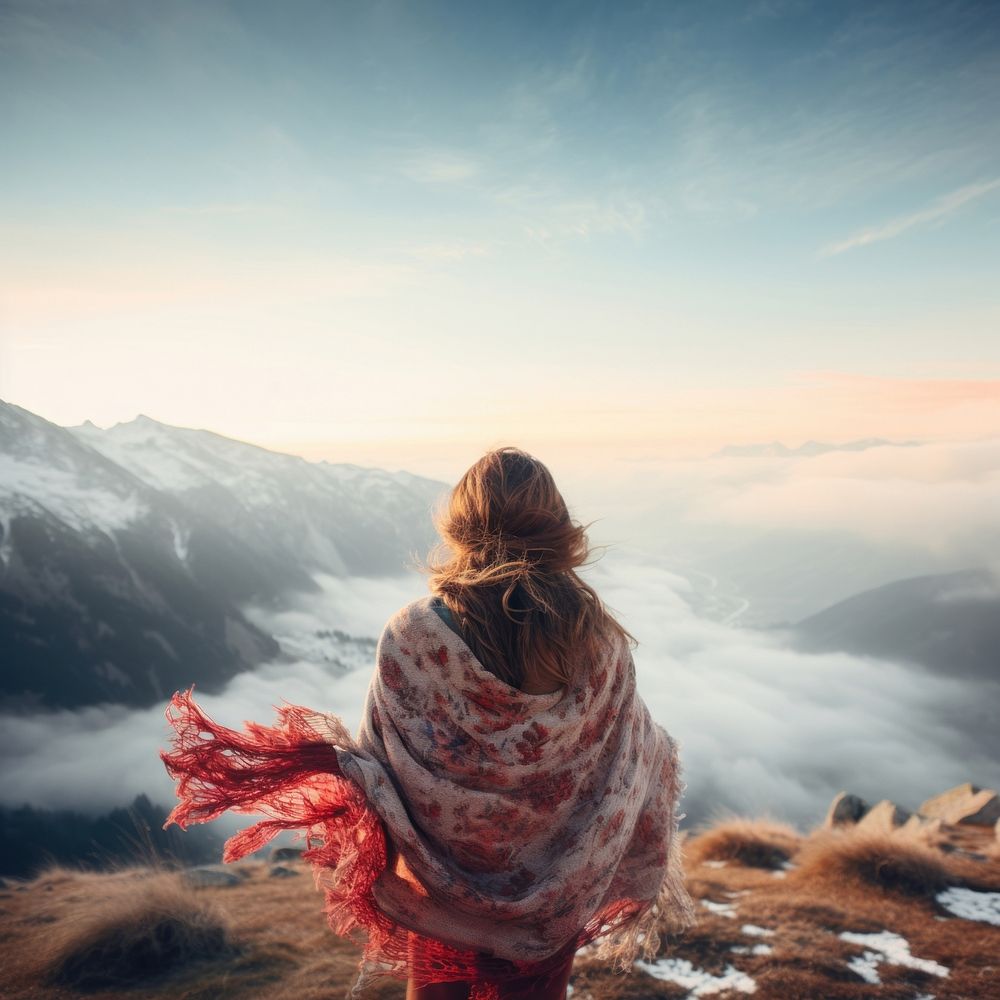 Scarf landscape outdoors portrait. 