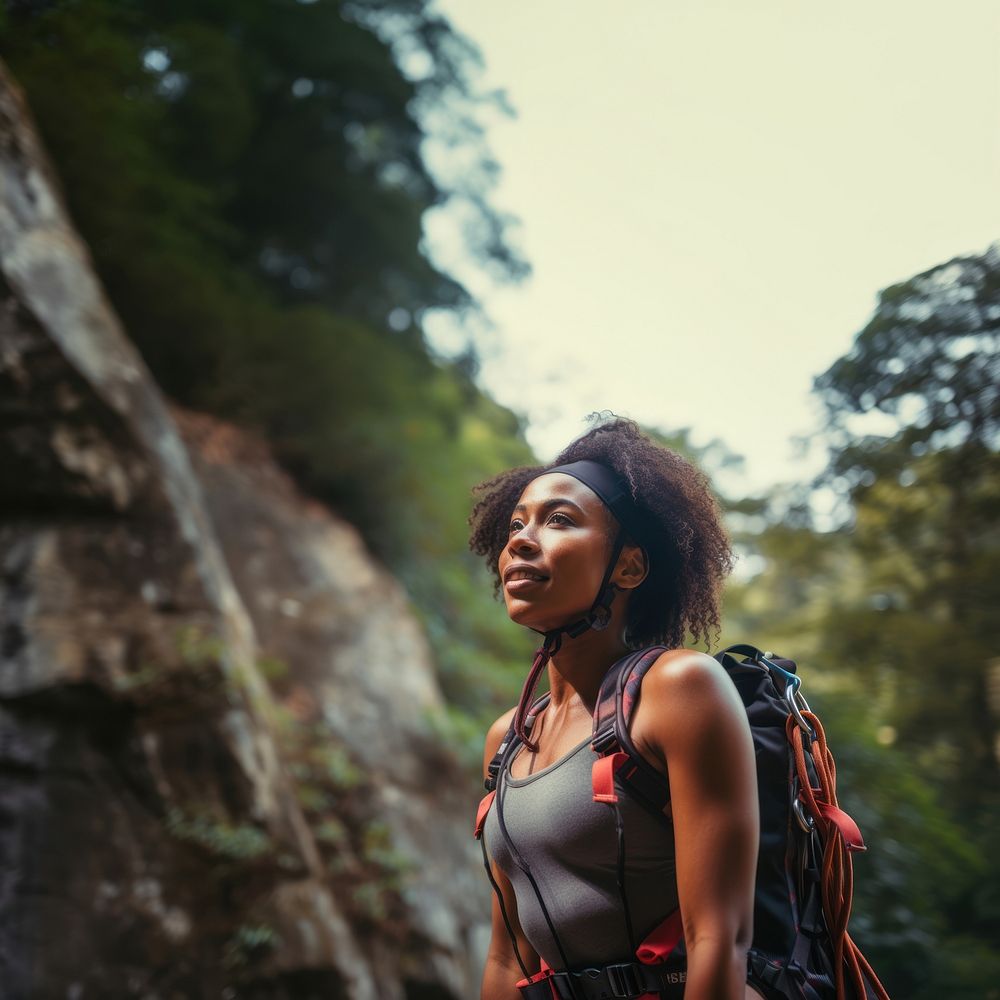 Adventure climbing portrait backpack. AI generated Image by rawpixel.