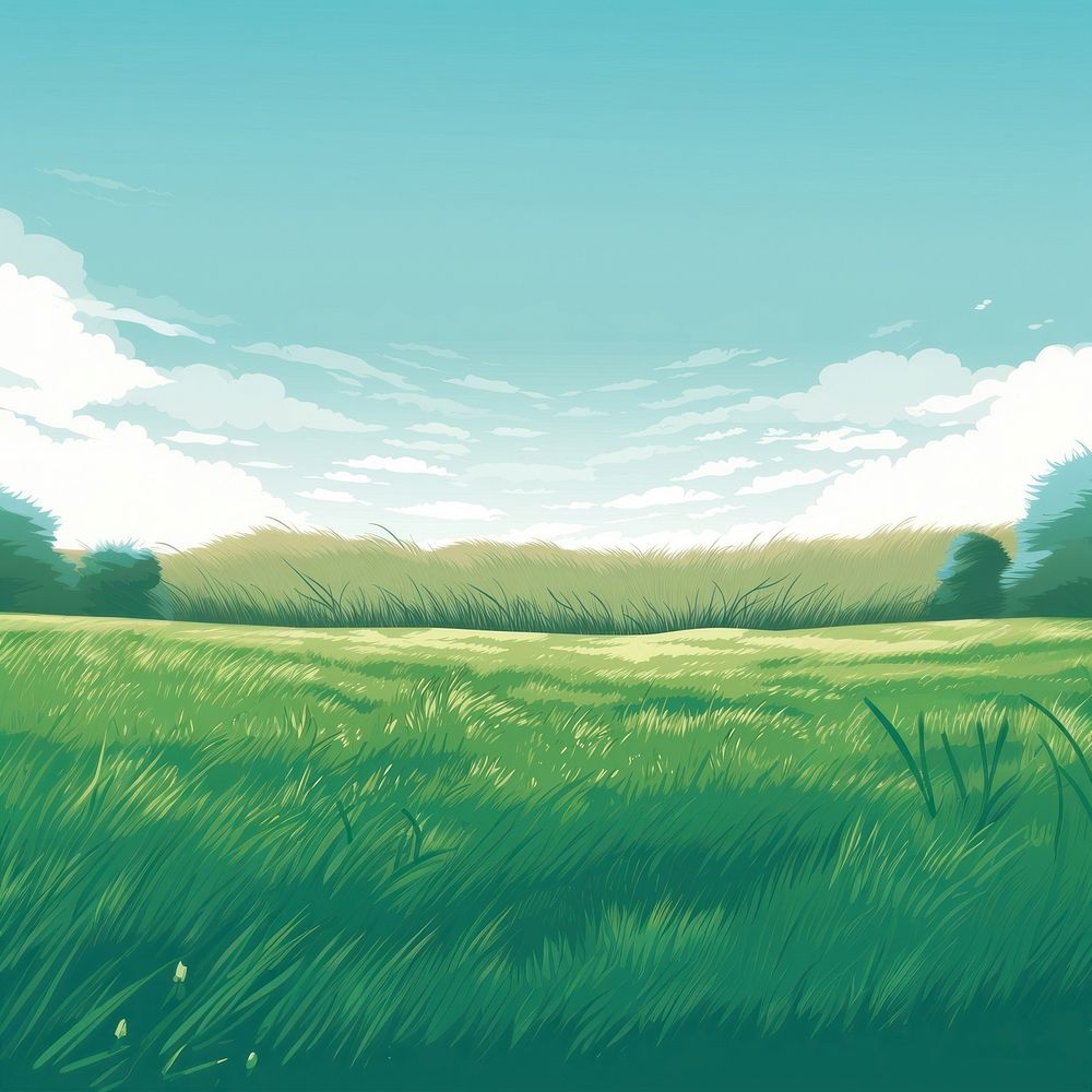 Landscape grass green sky. AI | Free Photo Illustration - rawpixel