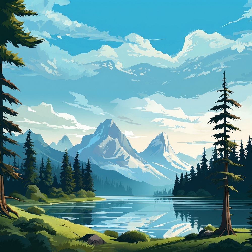 Tree lake landscape mountain. AI generated Image by rawpixel.