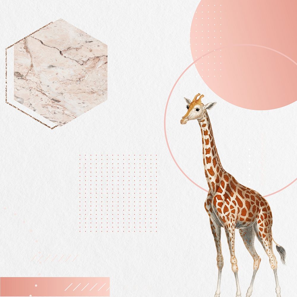 Abstract pastel geometric background, vintage giraffe border