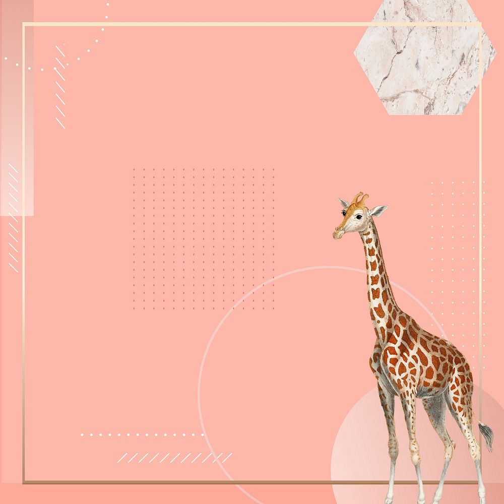 Abstract pastel geometric background, vintage giraffe frame