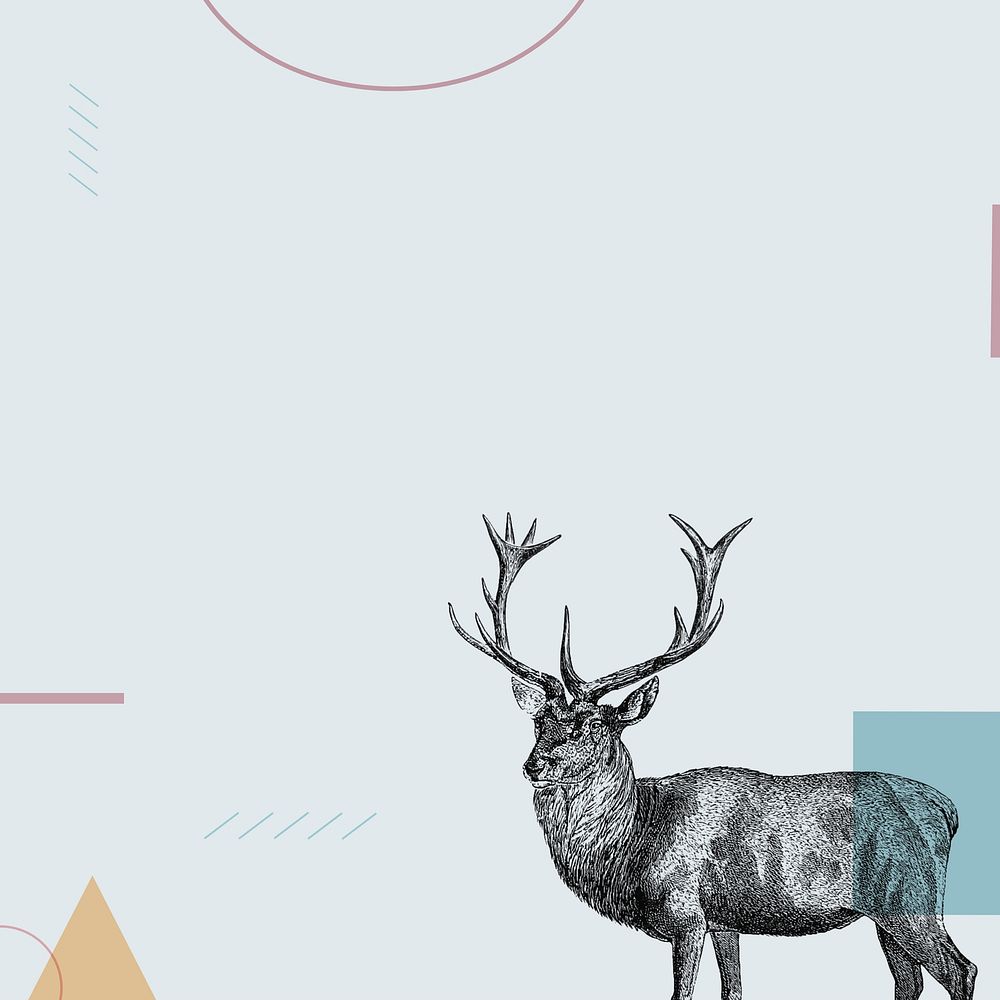 Blue geometric background, stag deer illustration