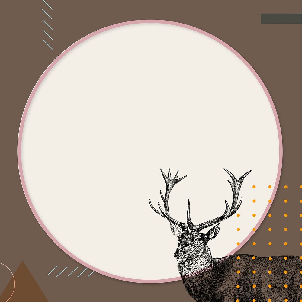 Brown circle frame background, vintage stag deer illustration