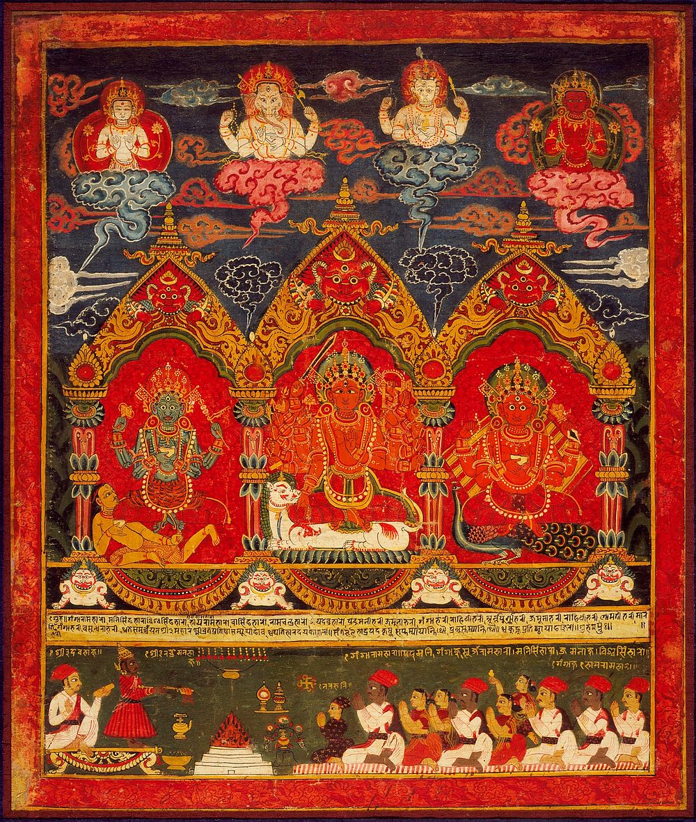 Three Mother Goddesses (Matrikas): Mahalakshmi Flanked by Chamunda (left) and Kaumari (right)