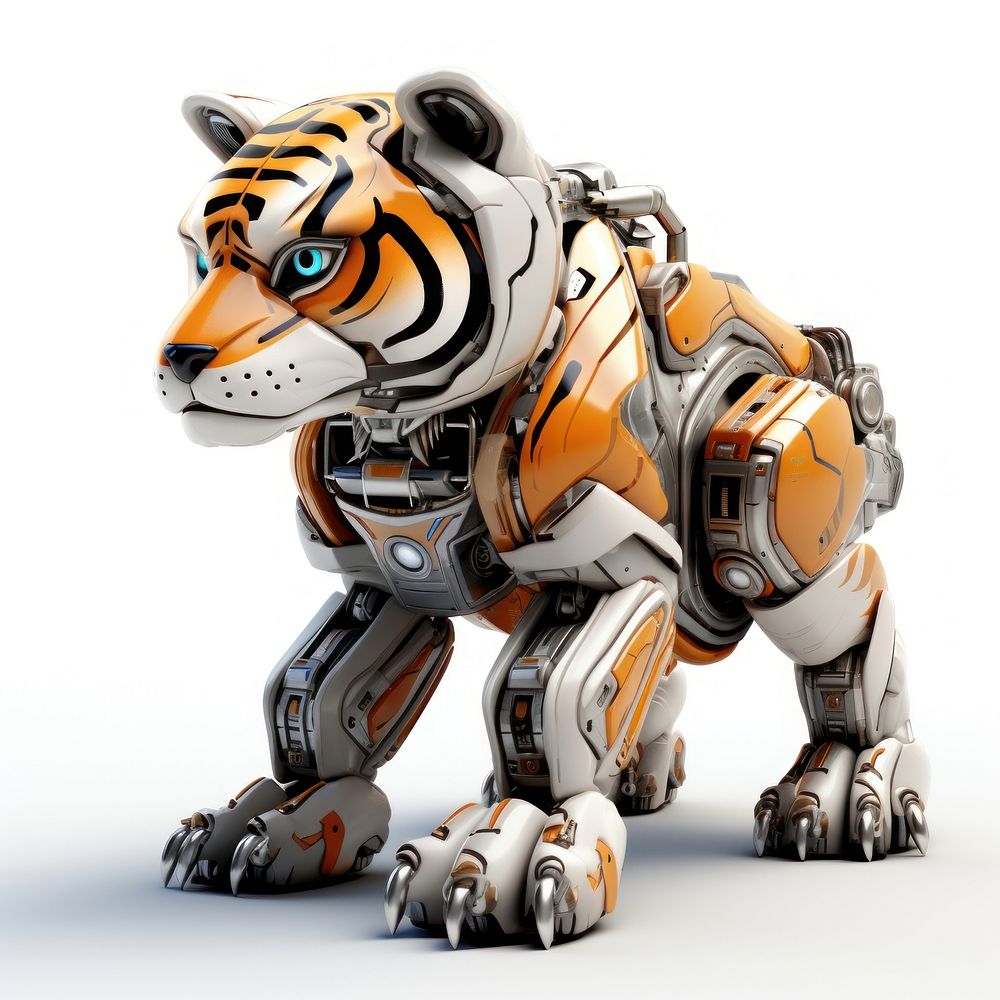 Cartoon tiger robot white background. AI generated Image by rawpixel.