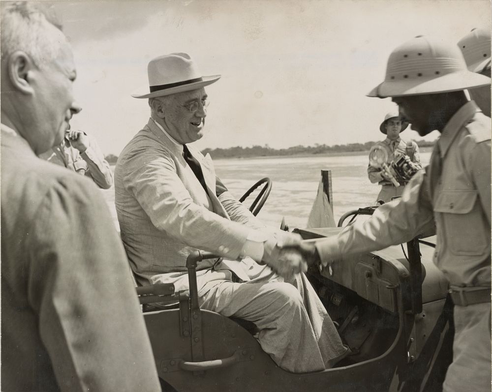 President Roosevelt's Liberian visit. President Roosevelt is welcomed to the Firestone rubber plantation during his…