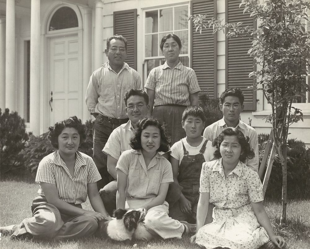 Japanese relocation, California. Members of the Shibuya family are pictured at home before evacuation. The father and the…