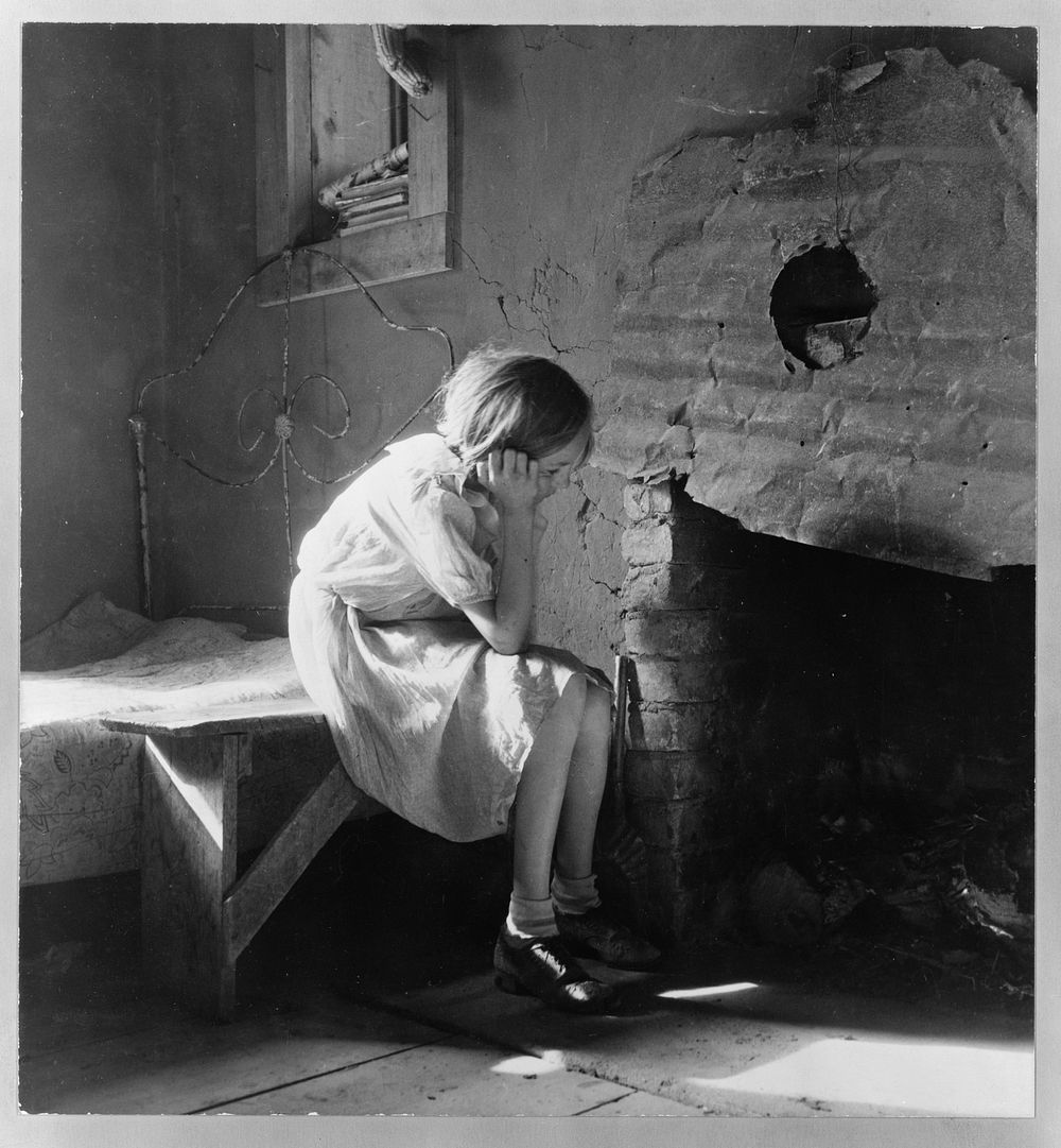 Resettled farm child from Taos Junction to Bosque Farms project. New Mexico by Dorothea Lange