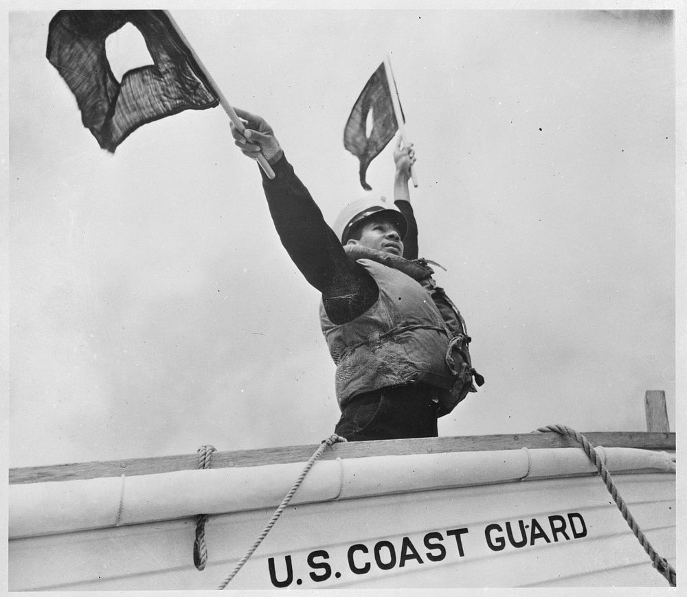 [Untitled photo shows: Coast Guardsman from the Pea Island Naval Station near Norfolk]. Sourced from the Library of Congress.