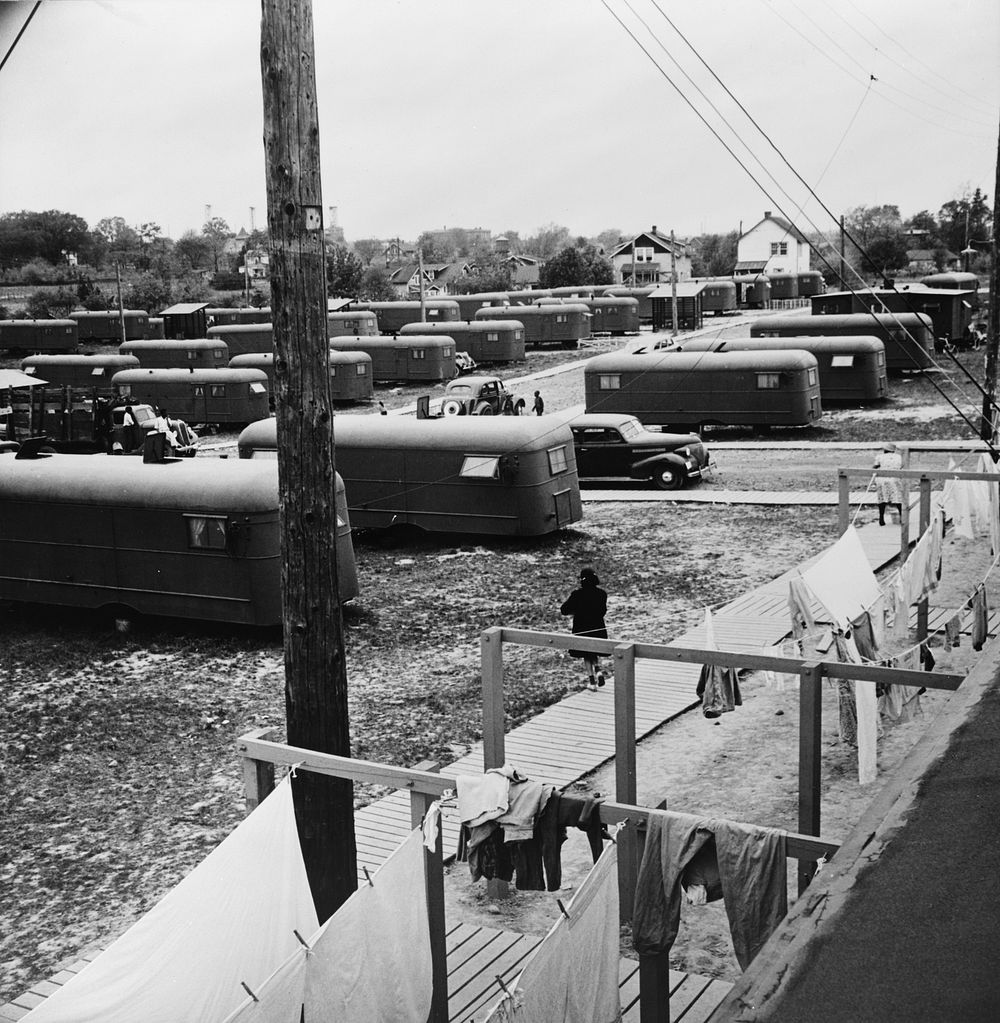 Arlington, Virginia. FSA (Farm Security Administration) trailer camp project for es. General view of the project from the…