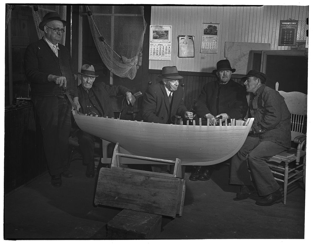 Provincetown, Massachusetts. Portuguese gossiping in the ship chandler's shop. Sourced from the Library of Congress.