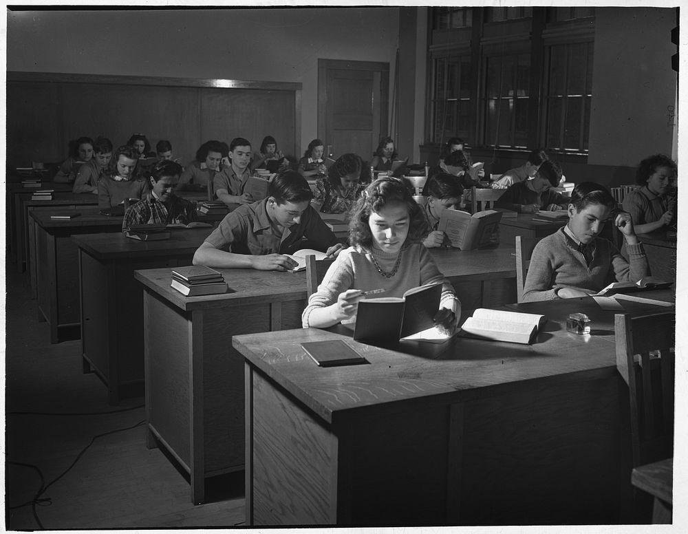 New Bedford, Massachusetts. Manuel Marcio's daughter in business class in high school. Sourced from the Library of Congress.
