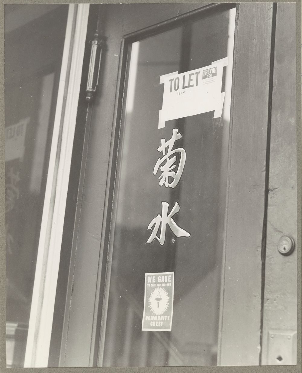 San Francisco, Calif. Apr. 1942. Entrance to a restaurant vacated by a proprietor of Japanese descent when evacuees of…