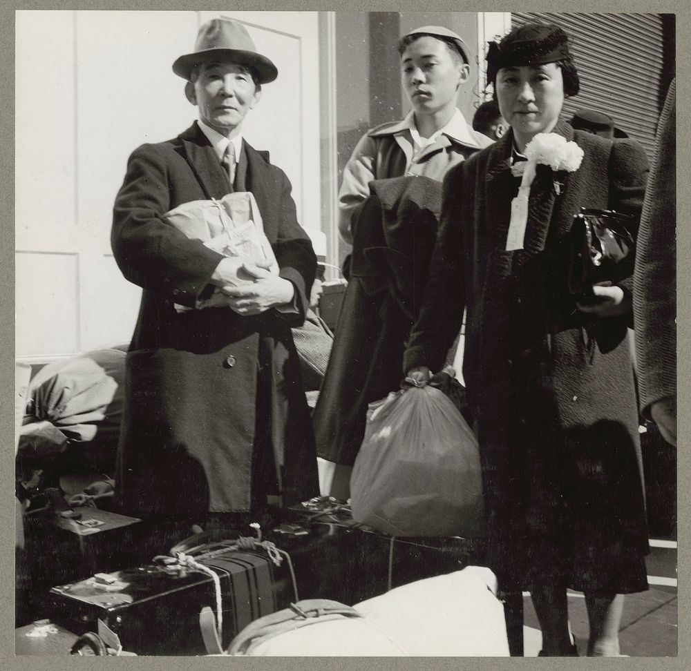 San Francisco, Calif. Apr. 1942. Early comers part of the contingent of 664 residents of Japanese ancestry to be evacuated…